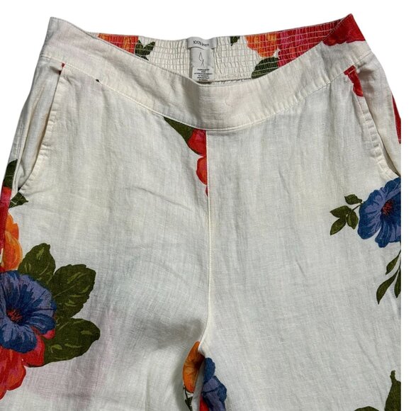 Joie 100% Linen Floral Pants Wide Leg Cropped Boho Vacation Resort Womens Sz LG - Picture 4 of 7